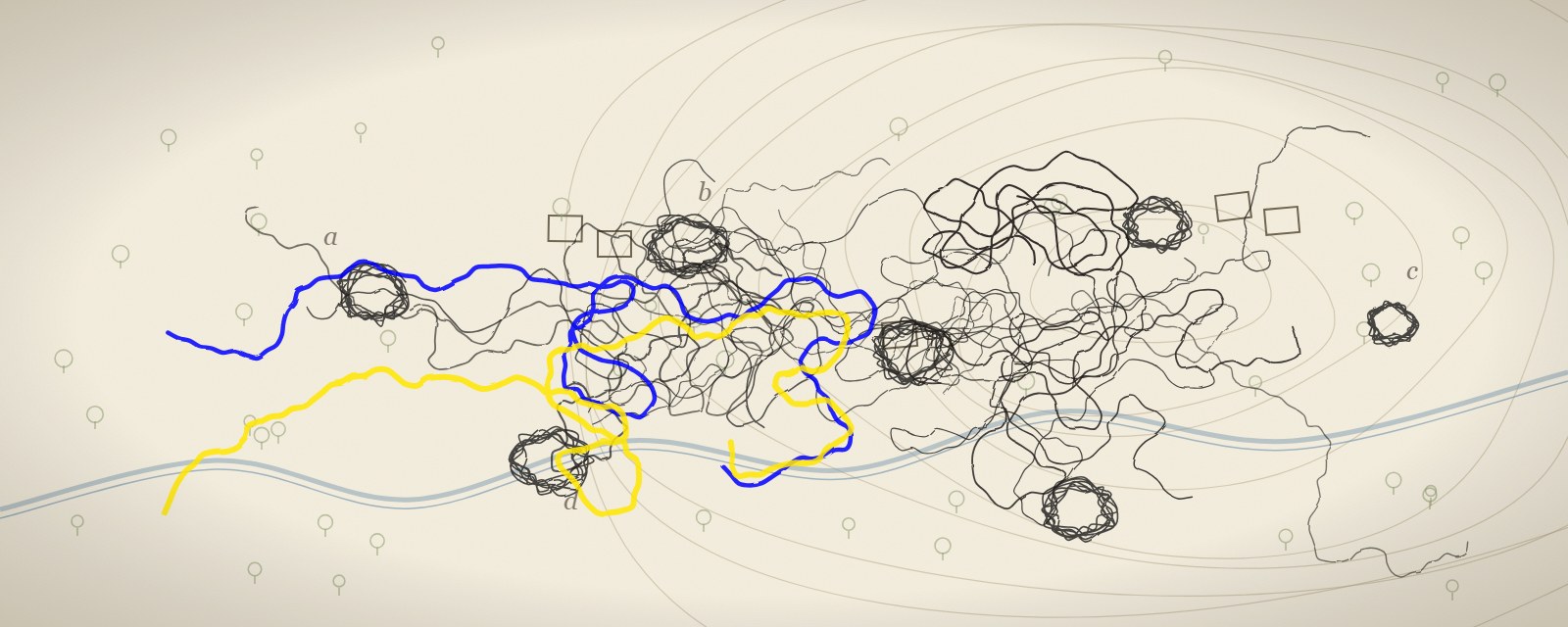 Linhas de errância - ilustração inspirada nos mapas de Fernand Deligny